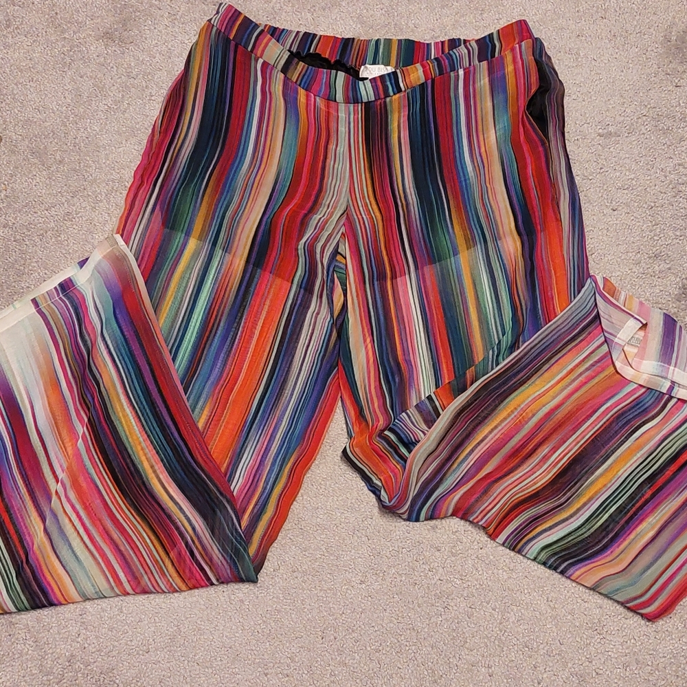 Bisou Bisou Red and Pink Casual Wide-Leg Pants